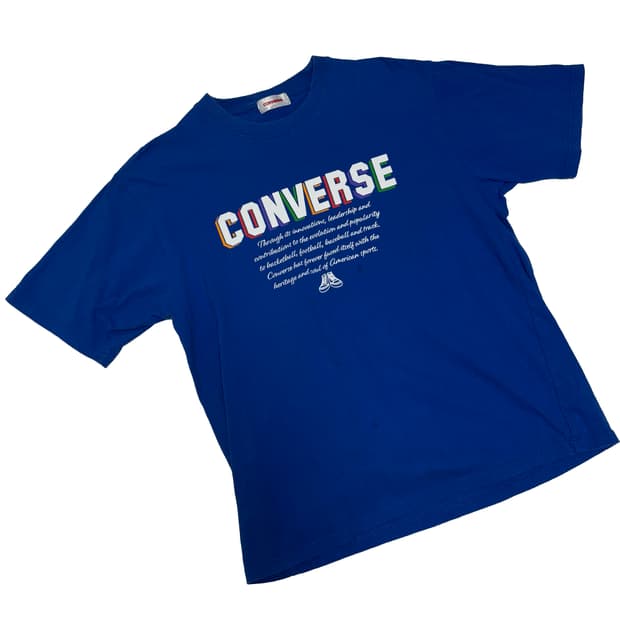 컨버스(CONVERSE) 레트로 멀티 컬러 로고 블루 티셔츠