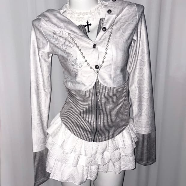 [angel hoodie] 갸루 엔젤 레이어드 니트 후드집업