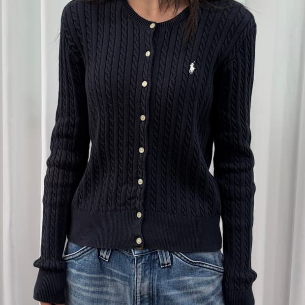 [XL/16]폴로 랄프로렌 걸즈 케이블 니트 가디건 navy