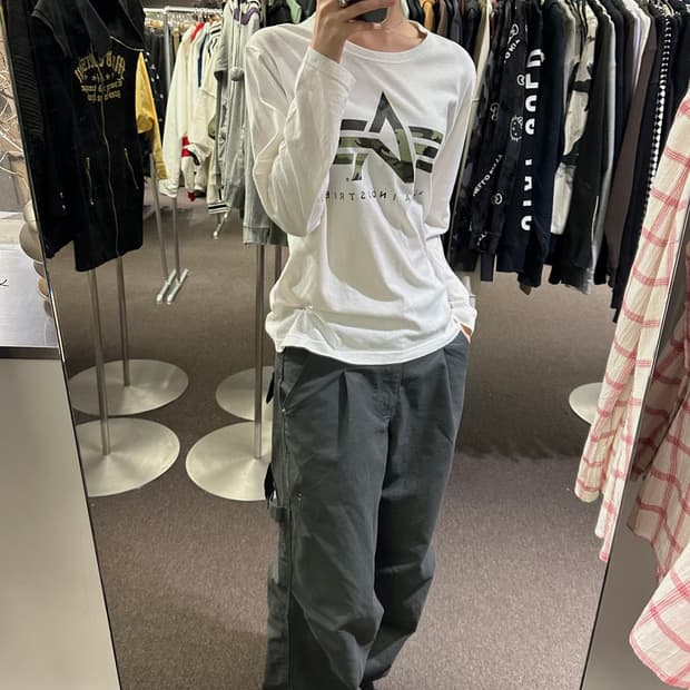 M)알파 인더스트리 빈티지 밀리터리 화이트 롱슬리브(이염)