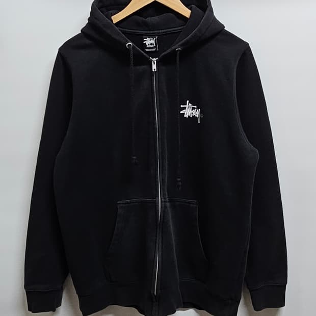 스투시 블랙 기모 후드집업 M