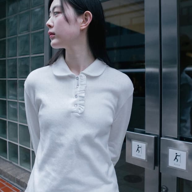 오헤시오 라운드 카라 프릴 롱 티셔츠 화이트