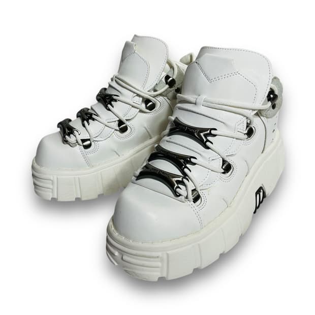 Punk Mid Buckle Platform White Shoes