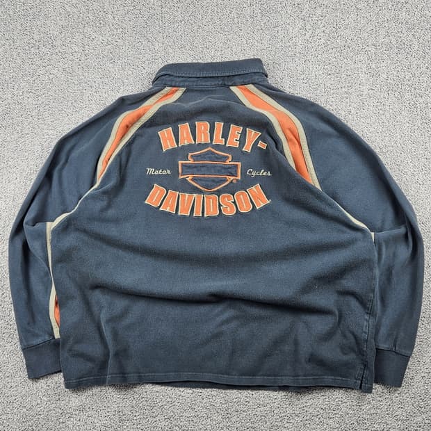 할리데이비슨 자수로고 래글런 럭비 티셔츠 ( 2XL ) / 10243