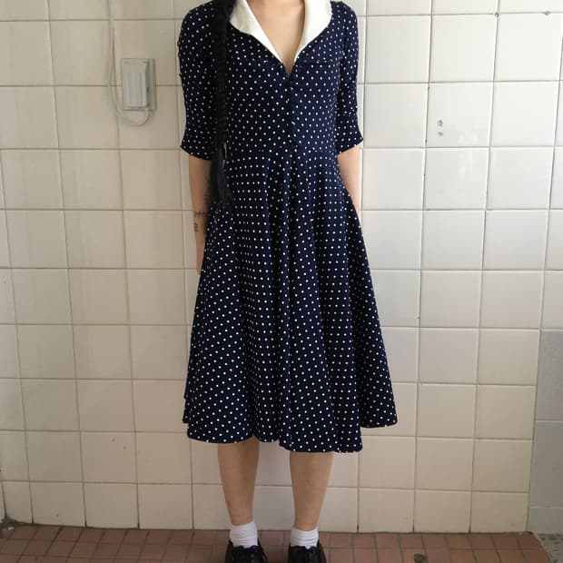 Dot pattern button up dress