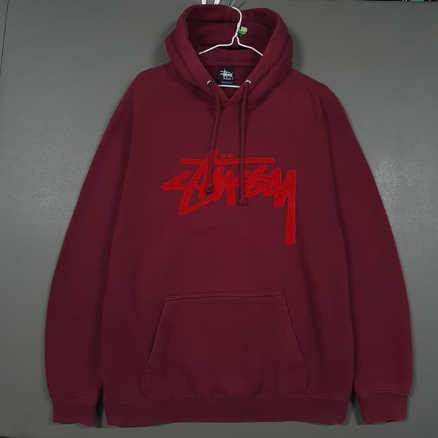 실측 L) Stussy 스투시 빅로고 오버핏 후드티 버건디 레드 후디