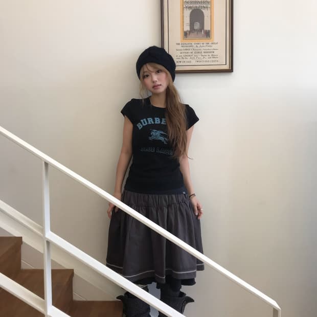 버버리 로고 프린팅 반팔, 블랙 니혼진 숏 코트 세트