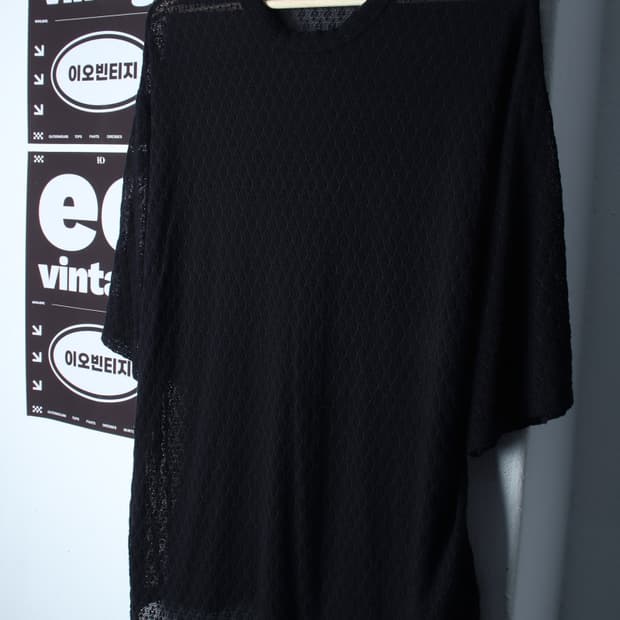 (L-2XL) 로드존그레이 반팔 티셔츠 패턴 블랙 시스루-H35015