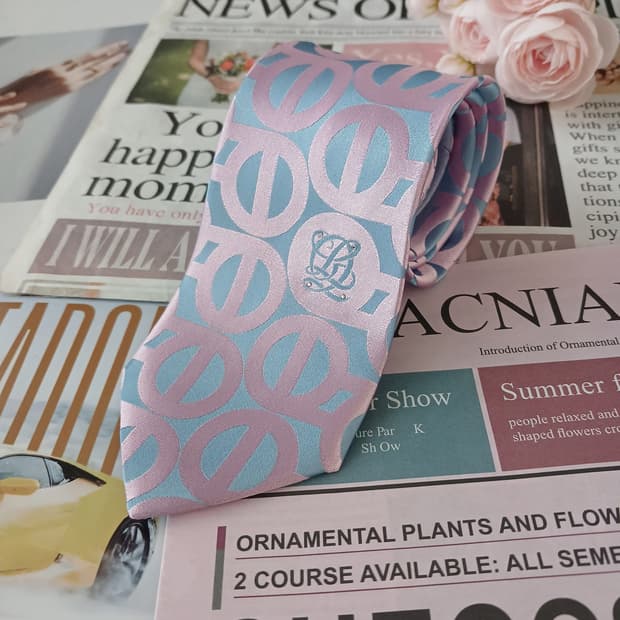 루이까또즈 실크 핑크 모노그램 넥타이 8.2cm A+등급 A19231
