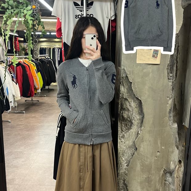 폴로 랄프로렌 빅포니 니트 집업 딥그레이 L #csz1825