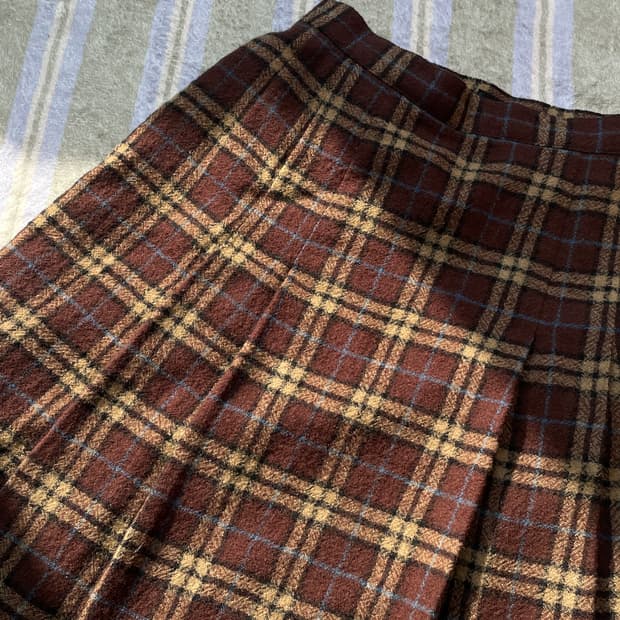 일본 빈티지 체크 스커트 브라운