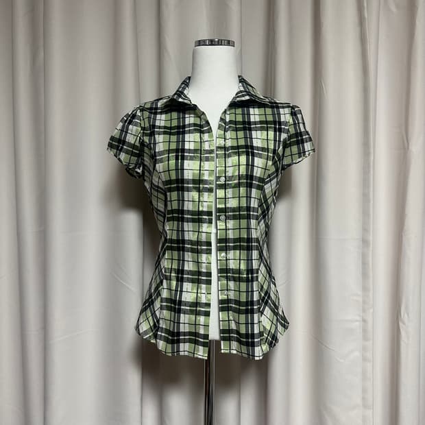 그린체크 긱시크 반팔 셔츠