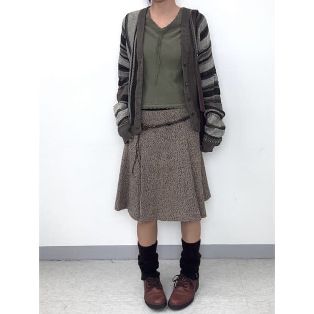 빈티지 브라운 미디 스커트