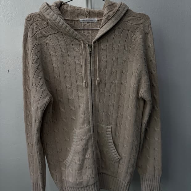 꽈배기 니트 후드 집업