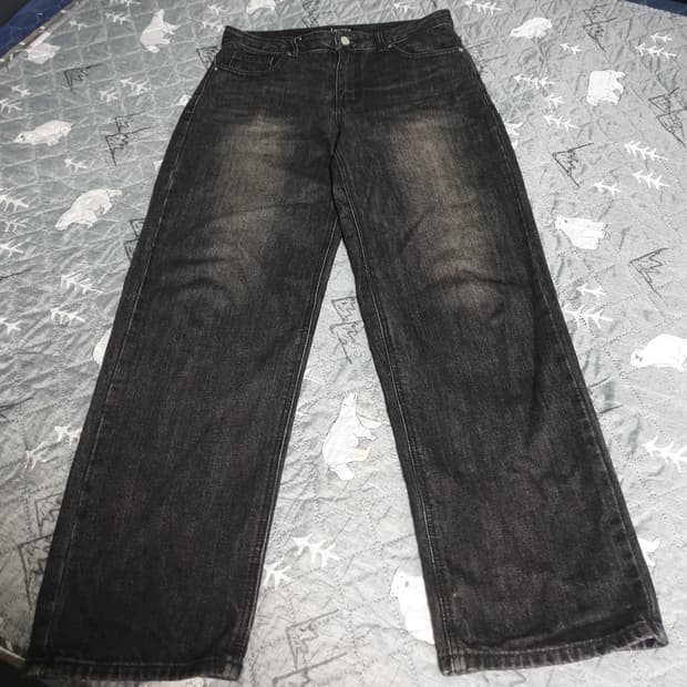 토피 빈티지 워싱 세미와이드 데님팬츠 흑청 (M)