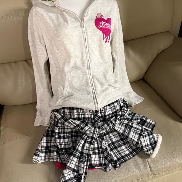 shirt sleeve wrap check skirt