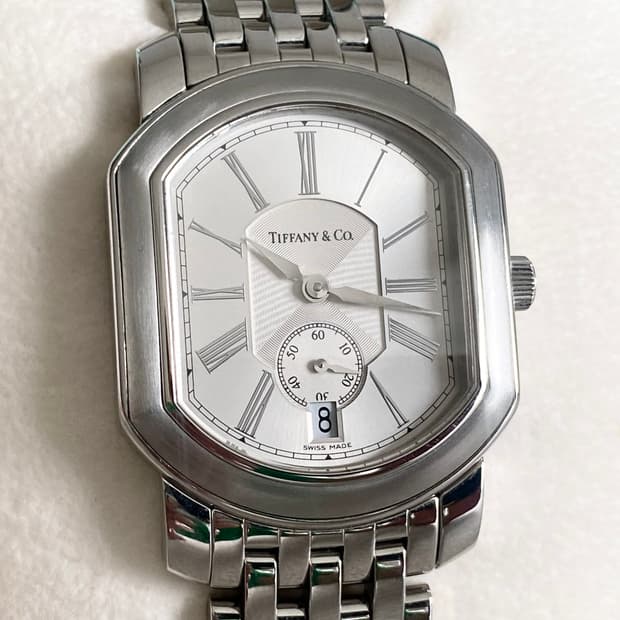 티파니 마크 쿠페 세컨 핸즈 스틸 남성용 쿼츠 라지