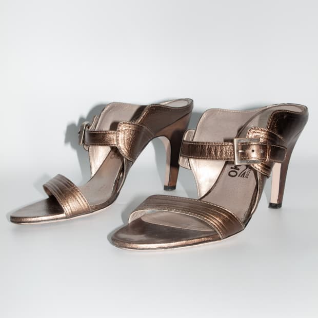 Bronze Metallic Buckle Pumps