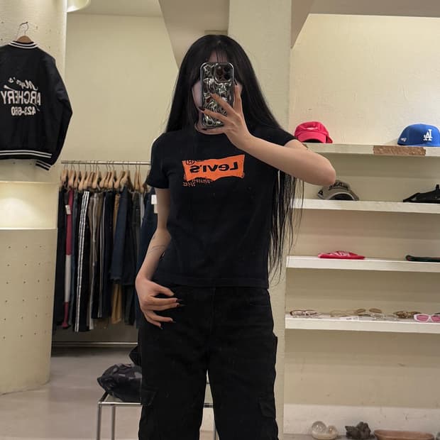 리바이스 오렌지 베트윙 프린트 반팔 티셔츠 U1556