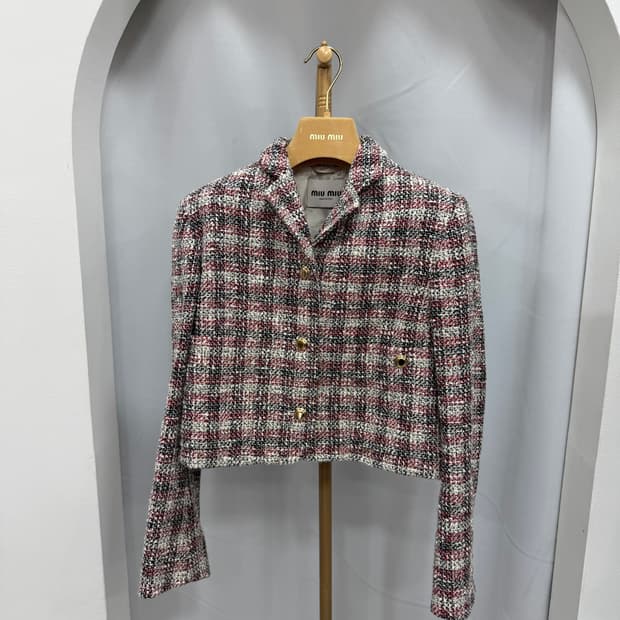 미우미우 브레스티드 체크 자켓 38사이즈 
