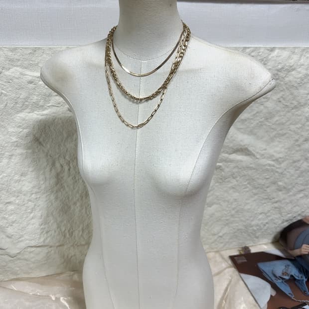 빈티지 골드톤 스네이크체인 쿠바체인 레이어드 목걸이