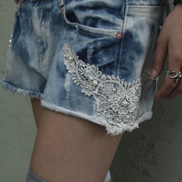 Light Blue Washed Denim Shorts