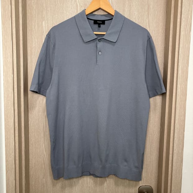 23SS새상품급)띠어리 고리스 반팔카라니트XL/스카이블루실버