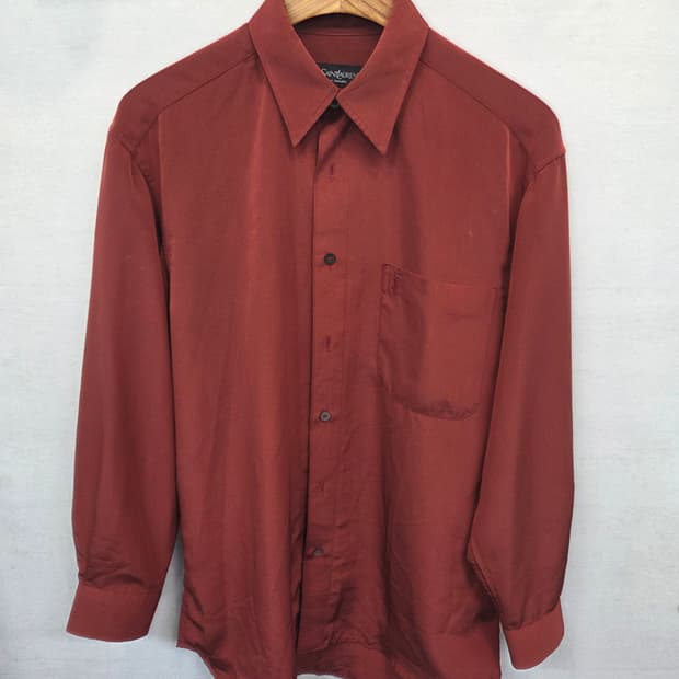 입생로랑 올드스쿨 빈티지 셔츠긴팔 버건디 m