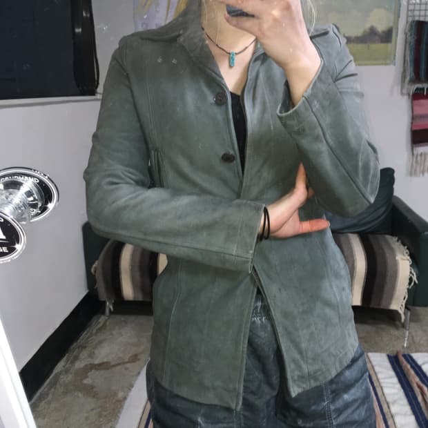 투티/0232 일본 빈티지 아바하우스 드비넷 가죽 자켓 그린 민트