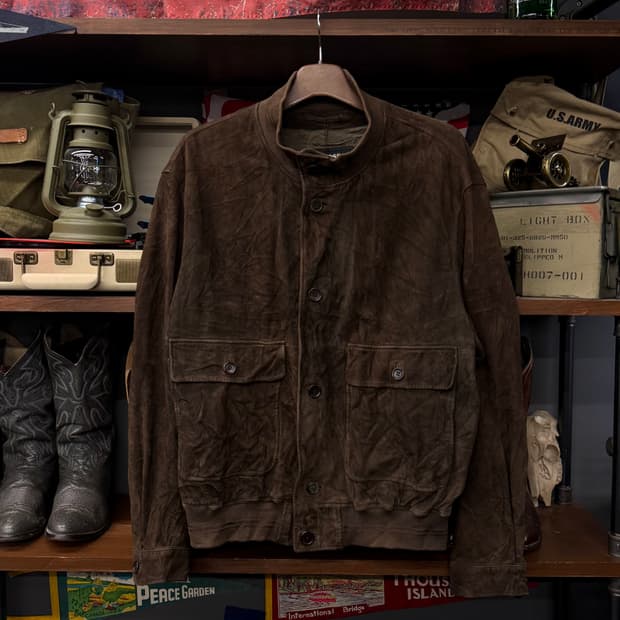 90s 휴고 보스 오리지널 리얼 레더 스웨이드 봄버 블루종 자켓 N243