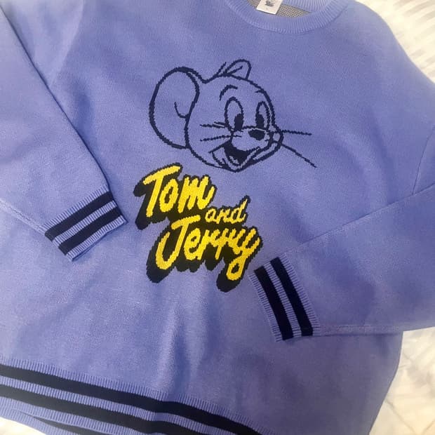 (착샷O)톰과 제리 퍼플 니트 스웨터 L 루즈핏 아방핏 빈티지