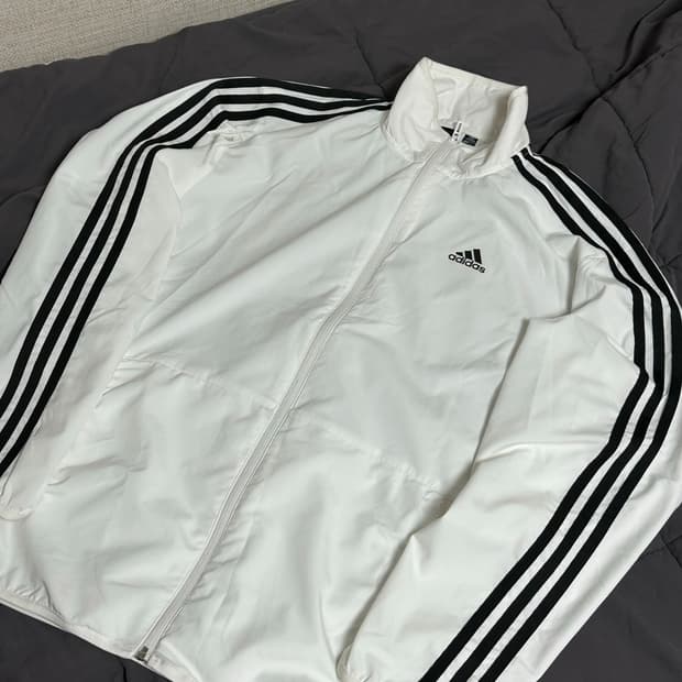 아디다스 화이트 삼선 져지 바람막이 라지  