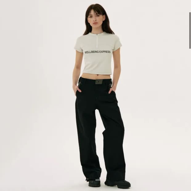 웰빙익스프레스 바지 colorblocked 와이드 코튼 팬츠 블랙