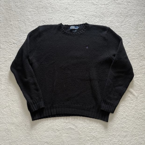 폴로 랄프 로렌 블랙 코튼 크루넥 스웨터