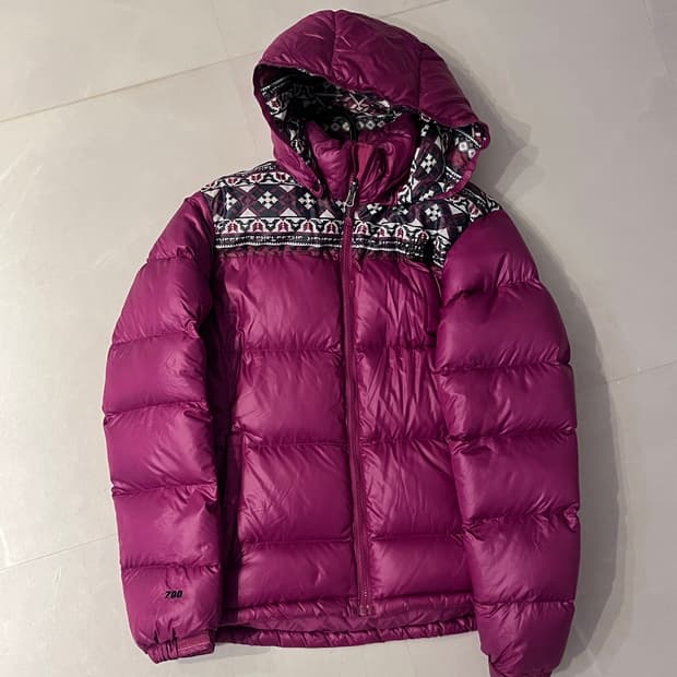 노스페이스 노르딕패턴 눕시 패딩 퍼플