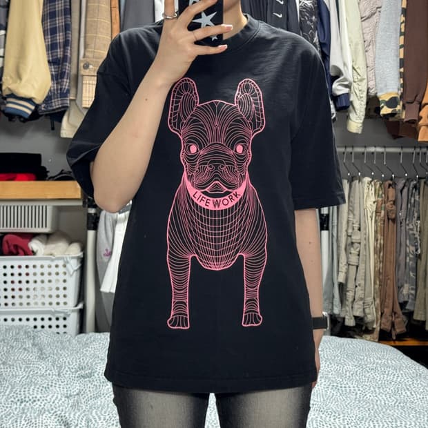 라이프워크 핑크로고 프린팅 반팔티