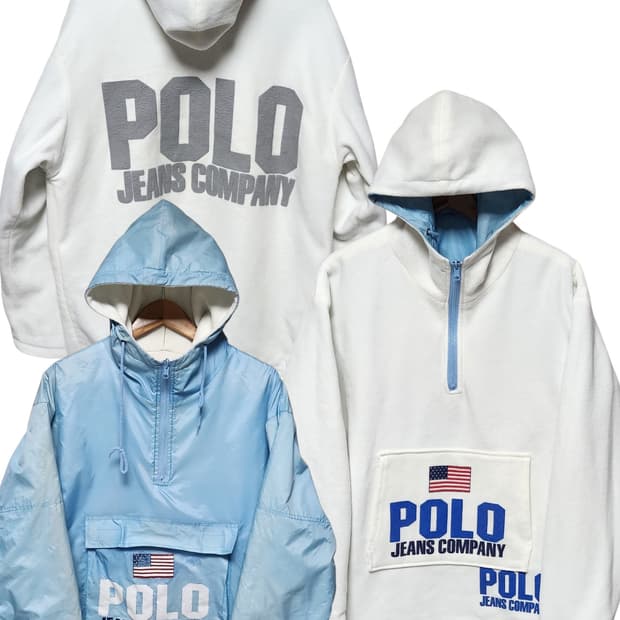 XL 폴로 스포츠 USA 성조기 빅로고 90S 양면 바람막이 후리스 자켓