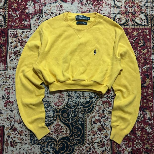 폴로 옐로우 크롭 니트