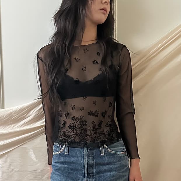 Flower see-through long-sleeve