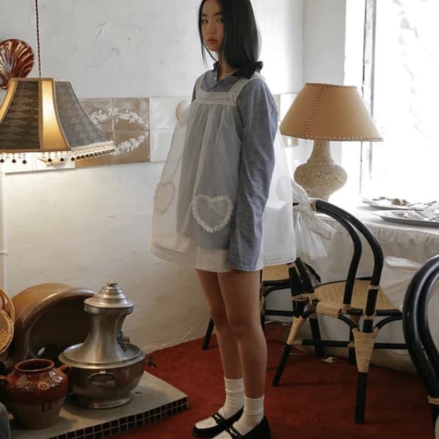 프레클 하트 포켓 레이스 오간자 드레스