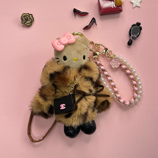 (23)롱다리키티 커스텀키링-🌸 핑크 프릴 레이스