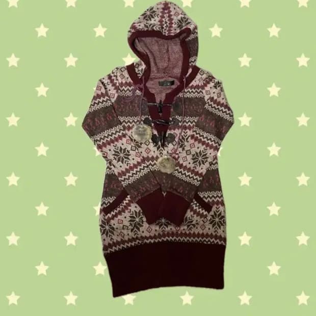 일본 빈티지 라떼히메오네갸루 모리걸 보헤미안 니트 후드티