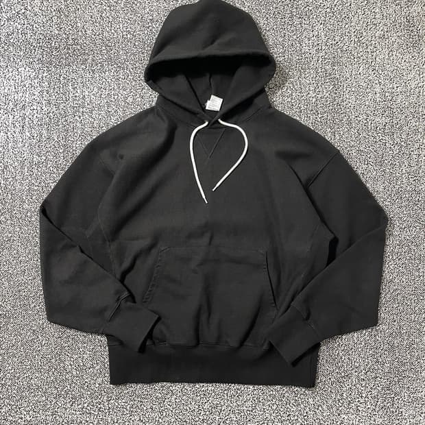 빈티지9. 아웃스탠딩 리버스 헤비 후드 티셔츠 스웻 블랙