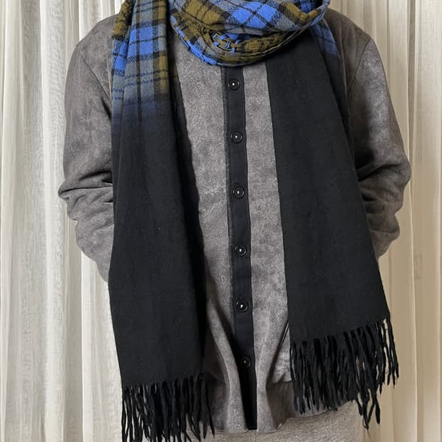 요지야마모토 뿌르옴므 체크 그라데이션 머플러 yohji yamamoto