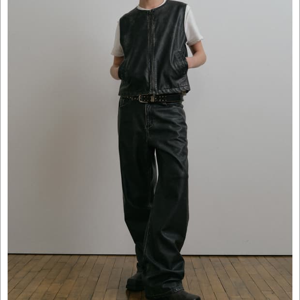 더스티화이트 블랙 레더 팬츠 M 판매