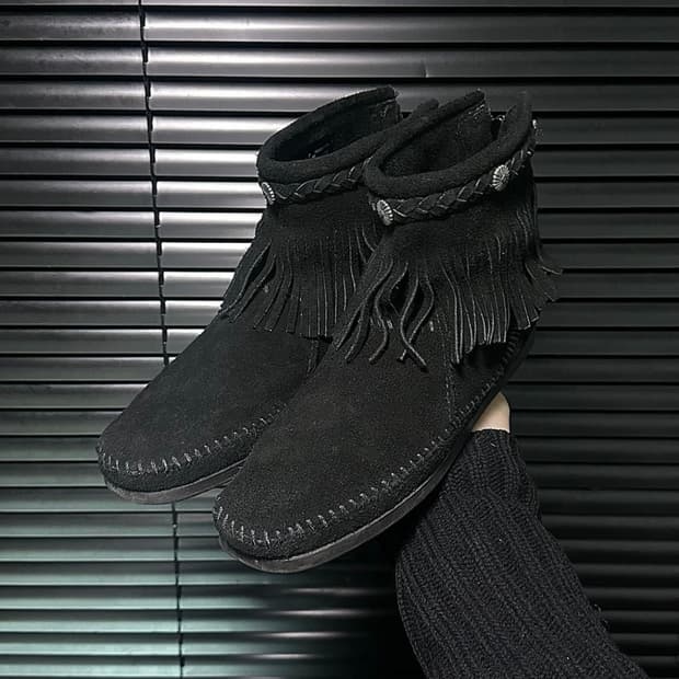 미네통카 스웨이드 부츠 모카신 웨스턴 가죽 빈티지 왈라비 모크 에스닉