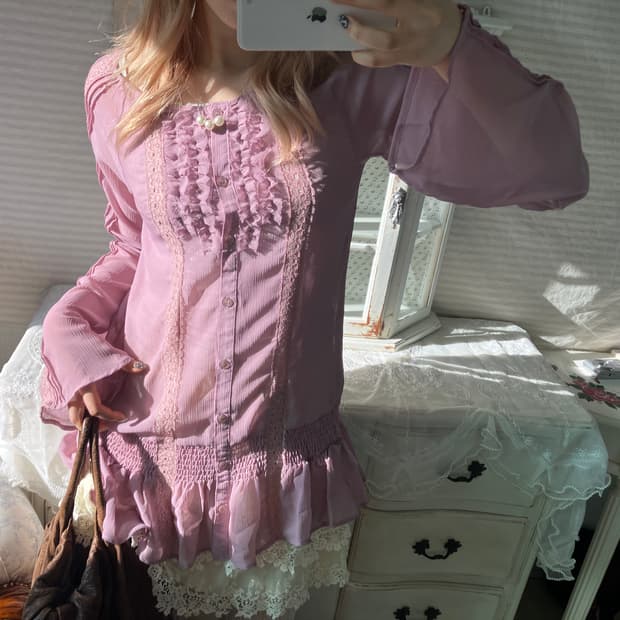 빈티지 앤틱 라벤더 레이스 블라우스