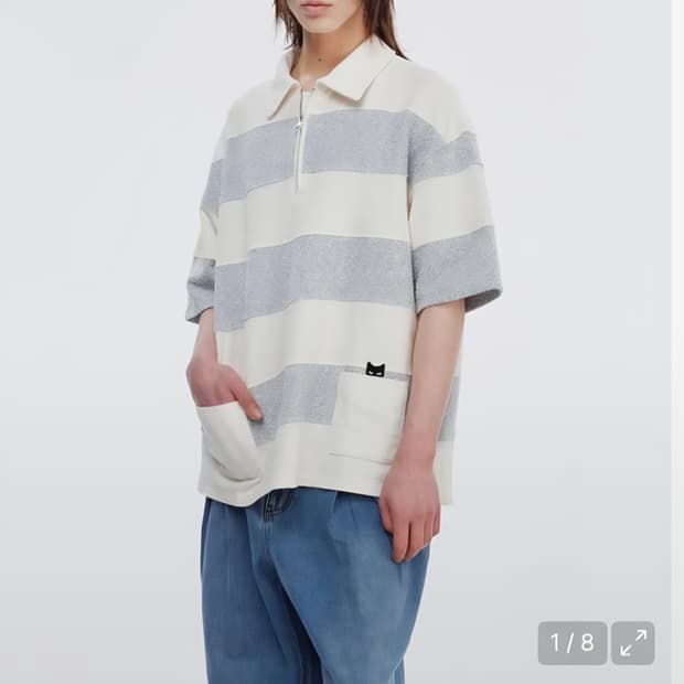 송지오 지제로 트위드 스트라이프 카라 티셔츠 XL