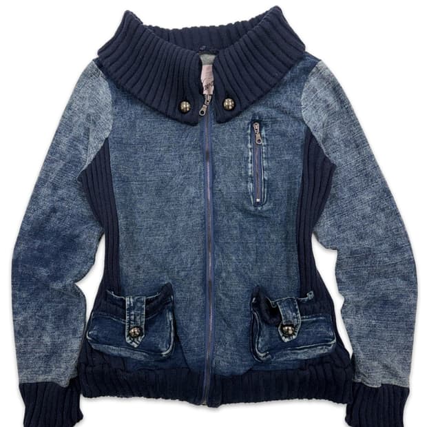 빈티지 Kavach 워싱 데님 니트 후드 집업