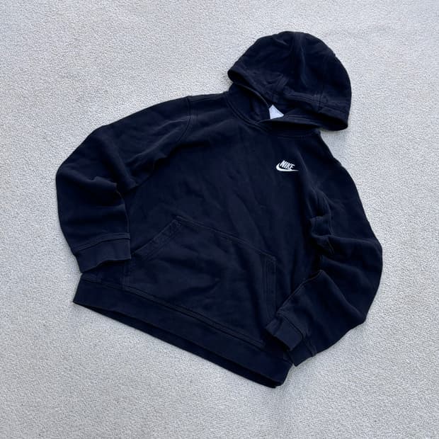 L 나이키 키즈 스우시 블랙 후드 티셔츠 0612E